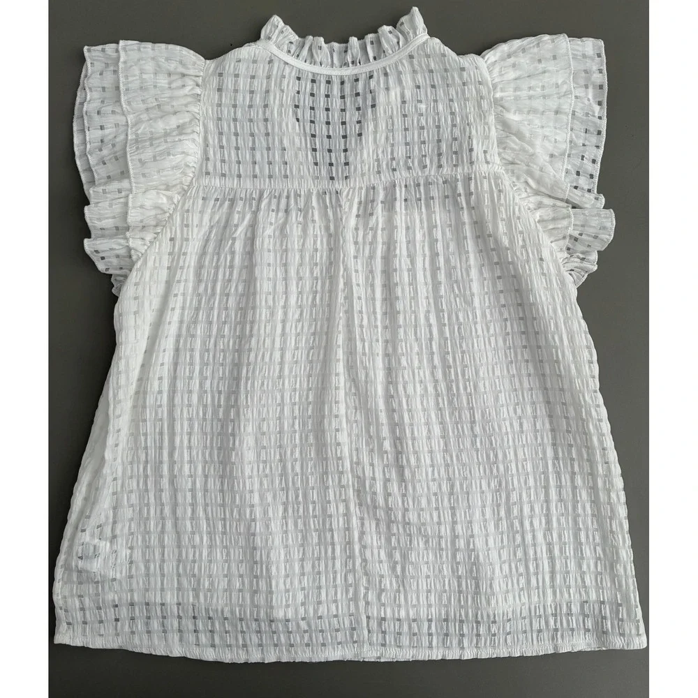 Loness White Ruffle Flutter Sleeve Babydoll Blouse Large Cottagecore
